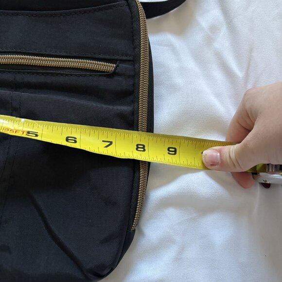 Travelon Signature Slim Day Bag Crossbody Black Canvas Pockets Blue Inside - Picture 11 of 12